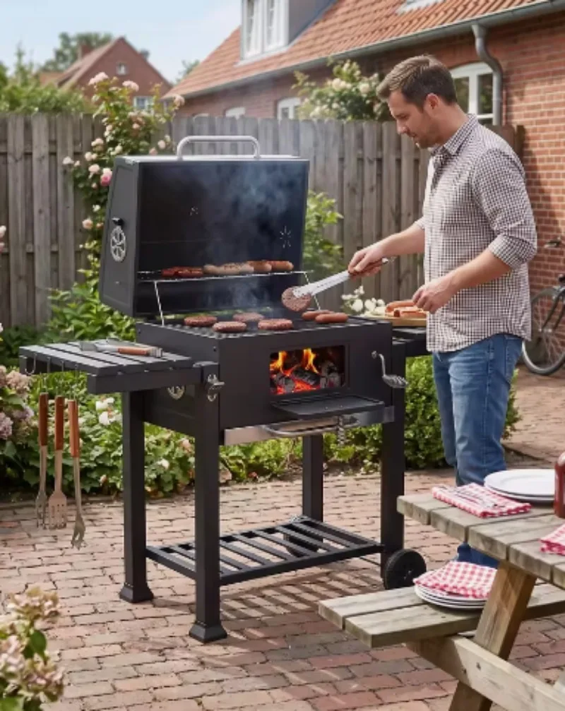 Household Charcoal Grill, Thickened Large Outdoor BBQ Grill Patio Courtyard Charcoal Barbecue Rack for Backyard Camping Picnic