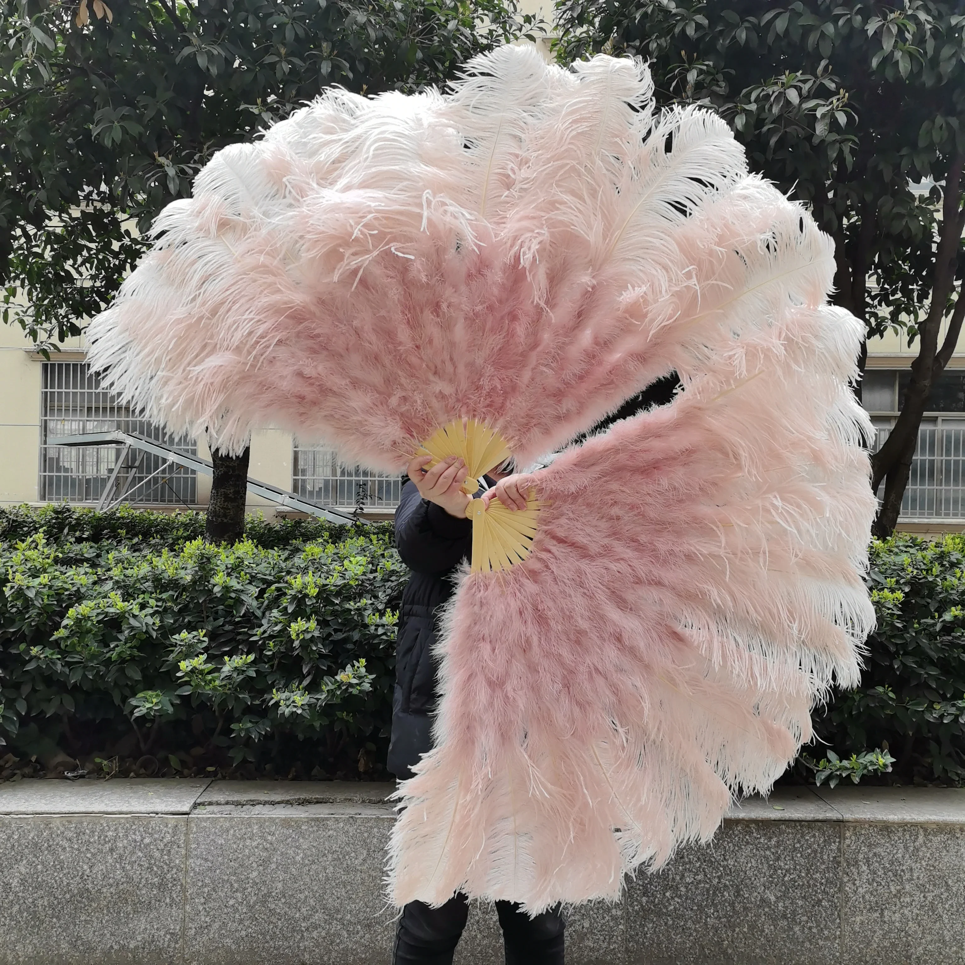 10PC Leather Pink Ostrich Feathers Fans Extra Large Wholesale for Carnival Belly Dance Magic Show Stage Performance Customized