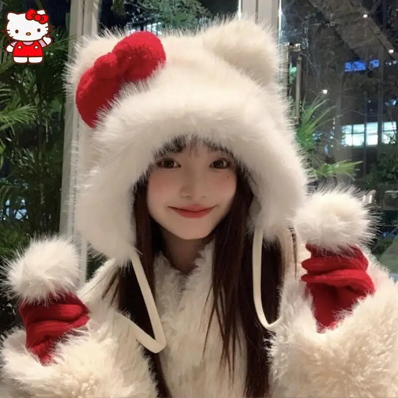 أنيمي مرحبا كيتي لي فنغ قبعة فتاة الشتاء أفخم سدادات حماية الأذن قبعة النساء الدراجات يندبروف قبعة تدفئة قبعة الإناث مهرجان هدية #1