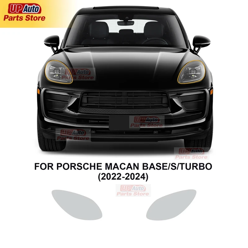 

2 Pcs Car Headlight Protective Film Transparent Black TPU Sticker for Porsche Macan Base S Turbo 2022 2023 2024 Accessories