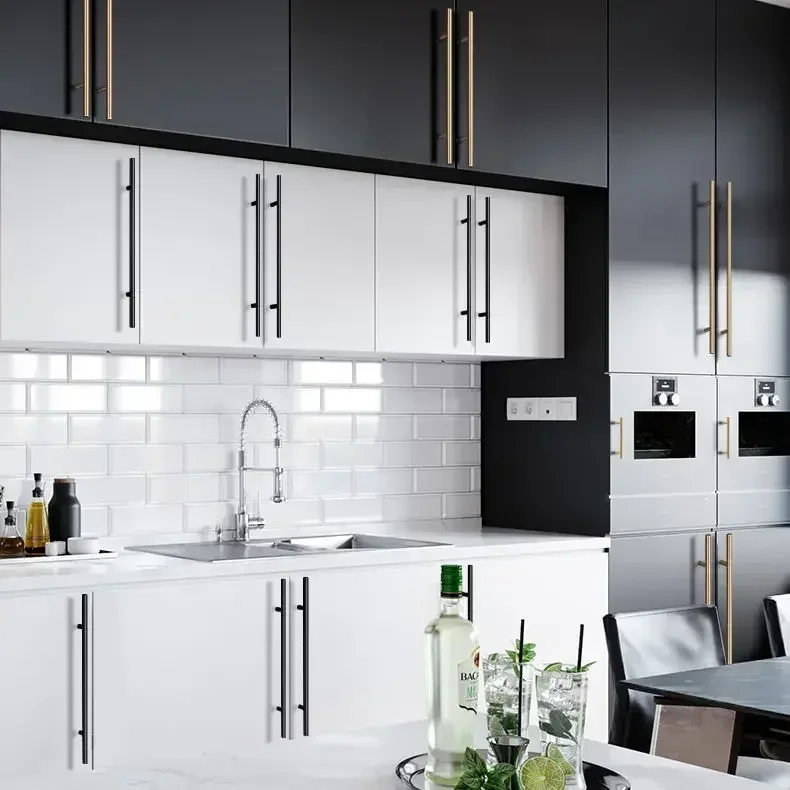 10 Stück schwarze goldene Schrankgriffe aus gebürstetem Edelstahl für Küchenschränke, Türknöpfe, Möbel, Schubladengriffe, Stangengriffe – Detail 6