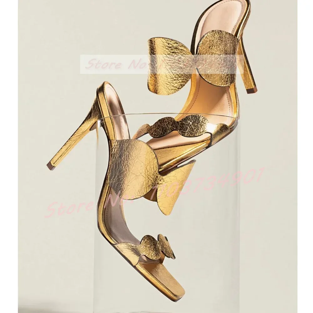 

Gold Rotundity Square Toe Slippers Female Fashion Sexy Outdoor Party High Heels Shoes Women Elegant Casual Big Size Slippers