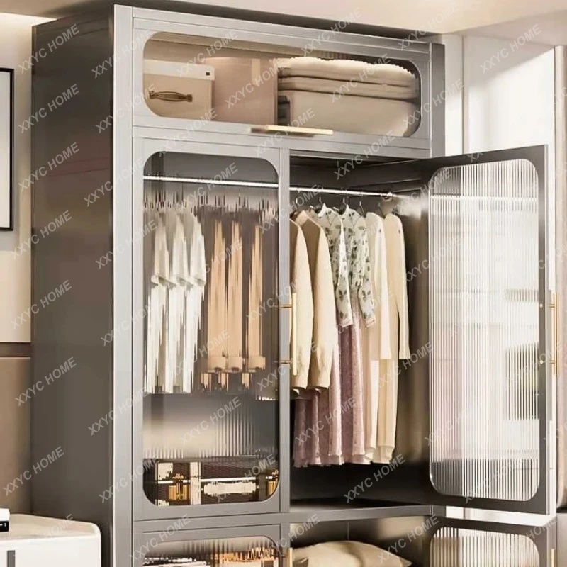 Steel removable wardrobe bedroom household wrought iron metal full hanging storage cabinet
