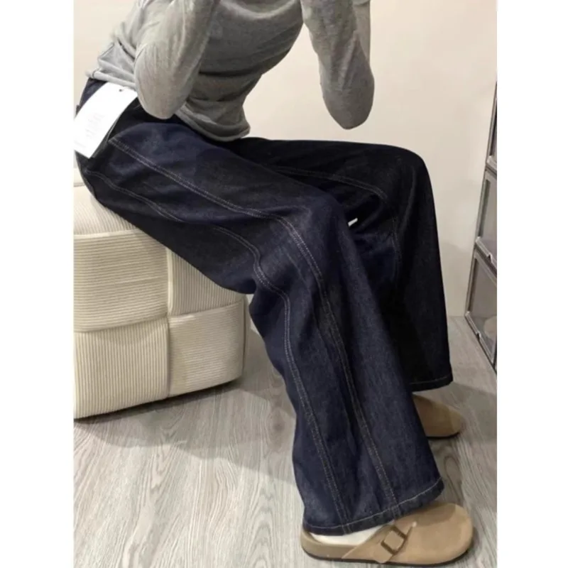 Narrow Straight Fleece-lined ‌Thick Jeans Women Plus Size Chubby High Waist Loose Pants Autumn Winter New Pear-Shaped Trousers