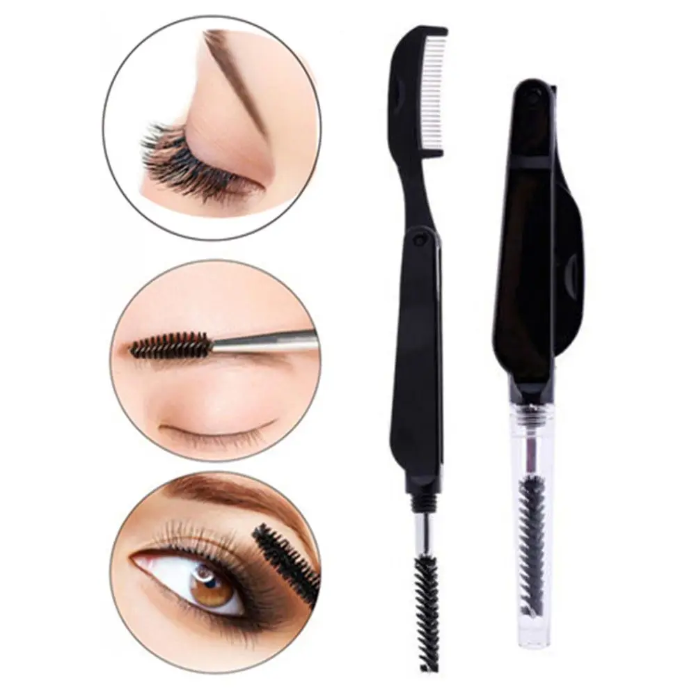 Women's Fashion Eyelash Extension Tool Steel Needles Dual-Head Foldable Eyelash Metal Comb Eyebrow Brush Mascara Separator