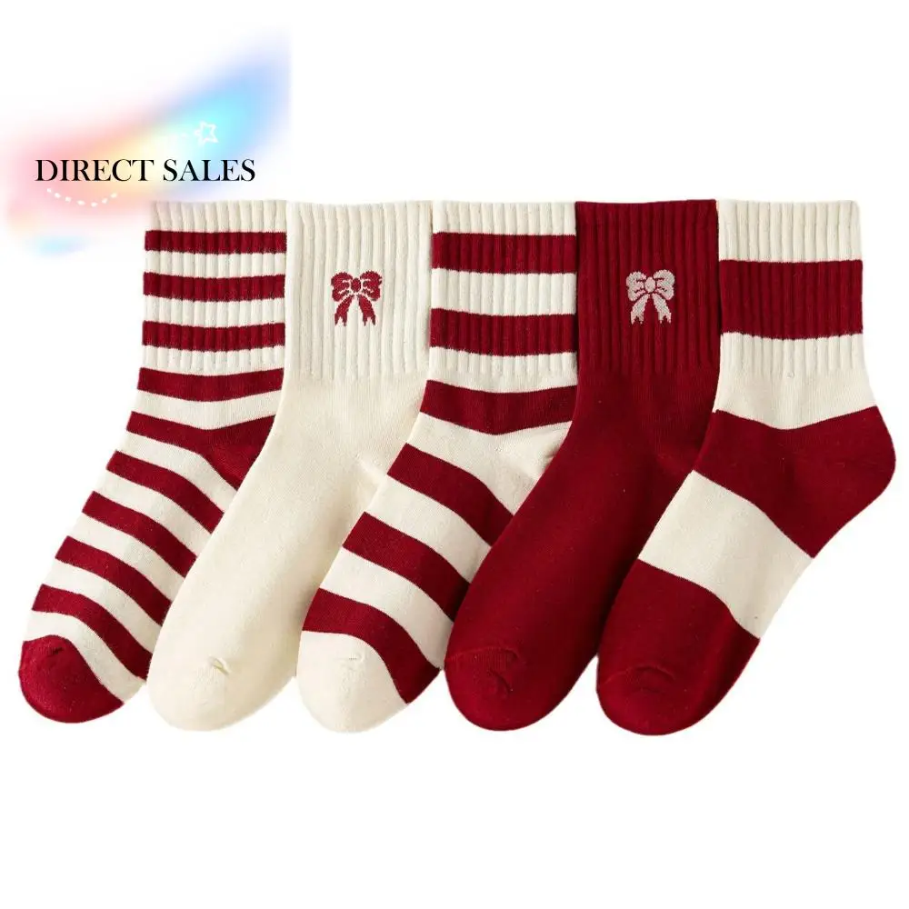 

10 пар Ins лоскутные носки с вышивкой и бантом, Нескользящие носки-трубы в милую полоску, дышащие хлопковые носки в консервативном стиле, вечерние