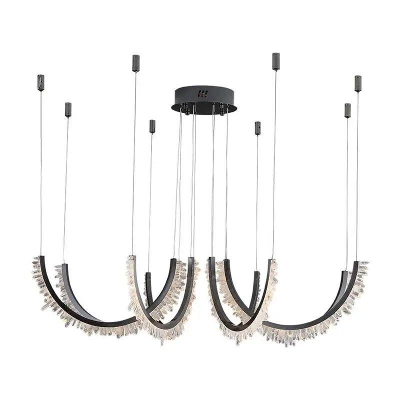 

Хрустальная люстра из натурального камня для двухуровневой виллы, гостиной, среднего этажа, с полым лестничным пролетом