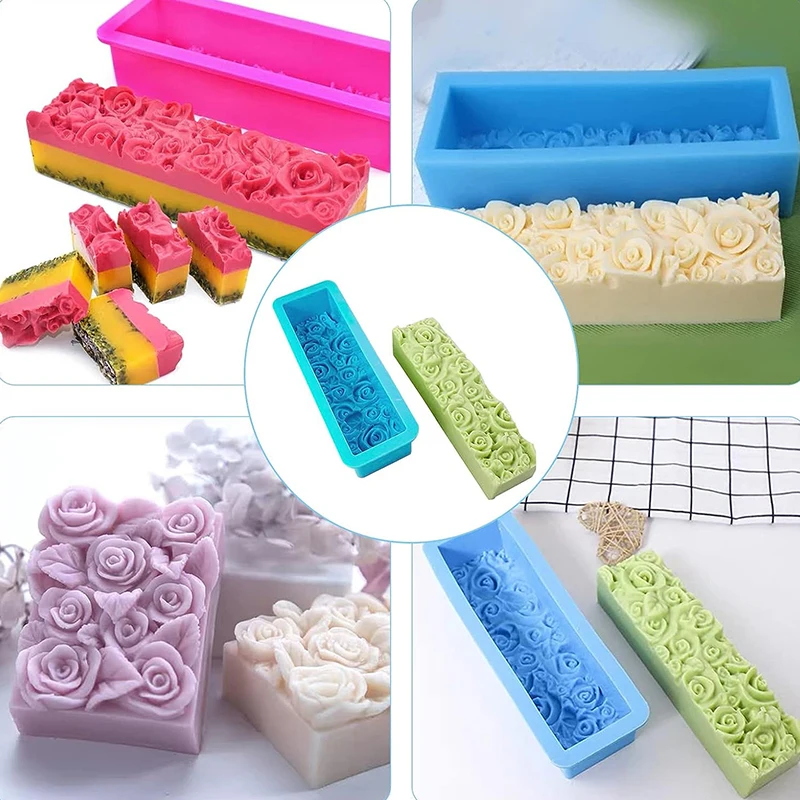 Rose Large Size Silicone Soap Mold Rectangular Embossed Flower Loaf Mould DIY Handmade Art Craft Decoration Tool Silicone Moulds