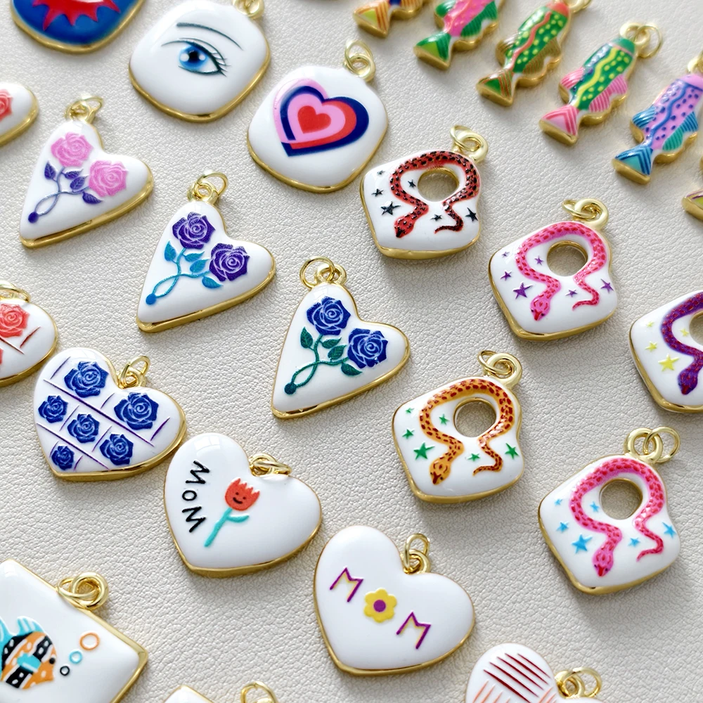3pcs Cute Enamel Hand drawn Eyes Moon Flower Charm Pendant DIY Making Jewelry Necklace Bracelet Earring Accessories Wholesale