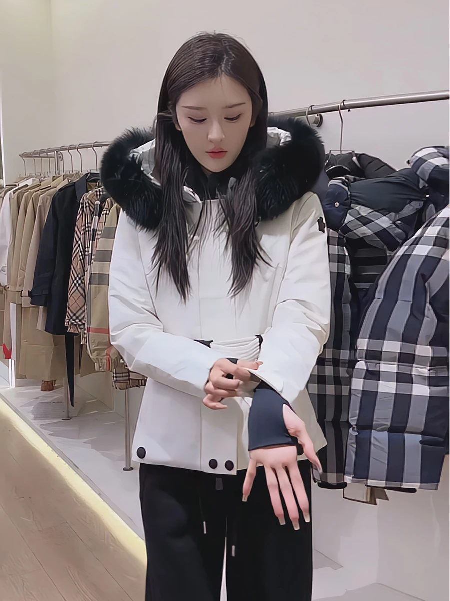 Sli mi-long femmes vers le bas Jaet blanc Du manteau de plumes avec col de fourrure coréen Sle trajet Thiened vêtements d'extérieur d'hiver