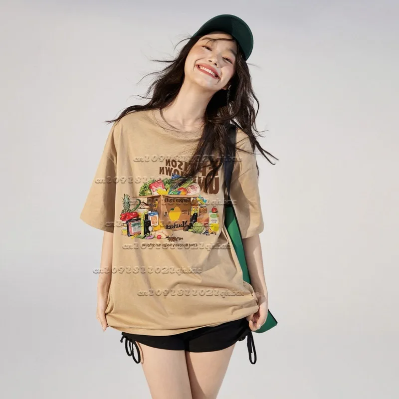 

Новый женский летний корейский стиль с короткими рукавами и 3D принтом мультфильмов, индивидуальный свободный и универсальный быстросохнущий тренд