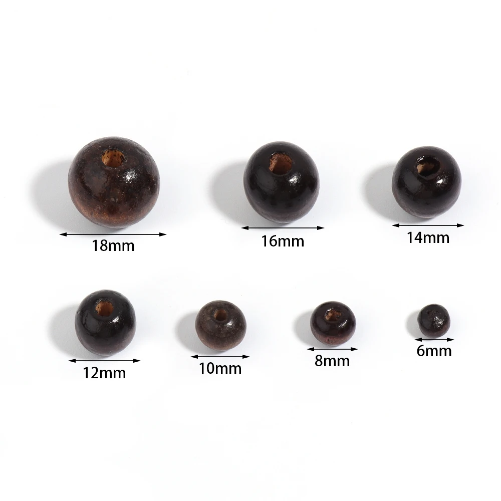 SAUVOO 6/8/10/12/14/16/18mm Dark Brown Wooden Beads Loose Bead Big Hole For  Necklace Bracelets DIY Jewelry Making Findings