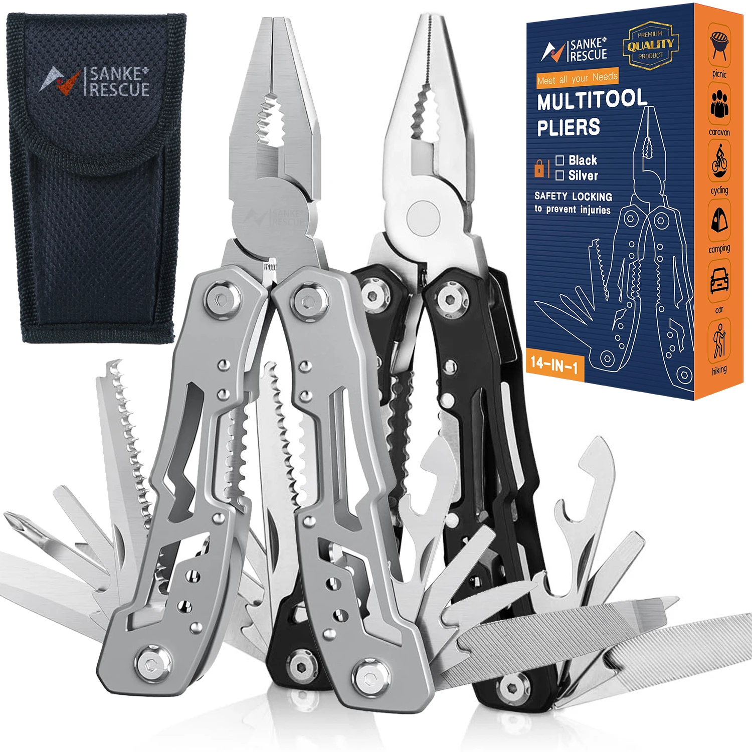 Portátil Multitool de Bolso para Sobrevivência ao Ar Livre, 420 Aço Inoxidável, Alicadores, Faca, Chave de Fenda, Camping, Caça e Caminhadas