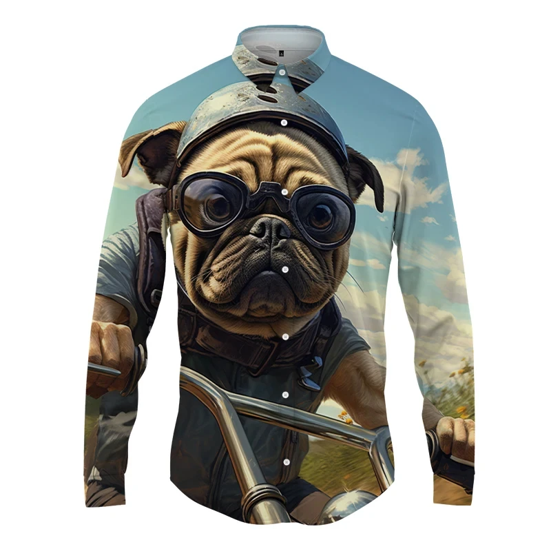 New Hawaiian Fashion High Quality Funny Dog Print Men's Shirts Casual Long Sleeve Men's Tops Shirt Man Clothes 2024 Men's Shirts