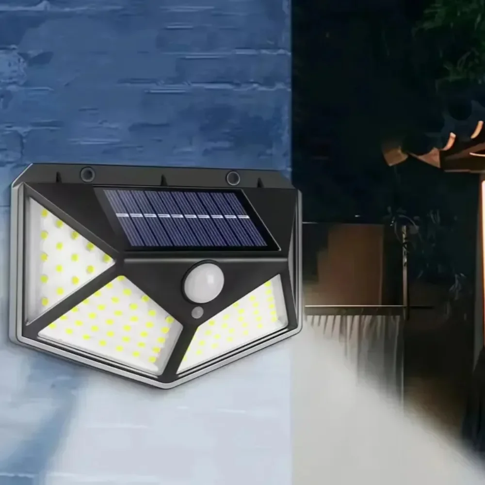 1/2/4PCS 100 LED Solar Wall Lamp 4 Sides Luminous with Motion Sensor Outdoor Garden Courtyard 3 Modes Waterproof Wall Lights