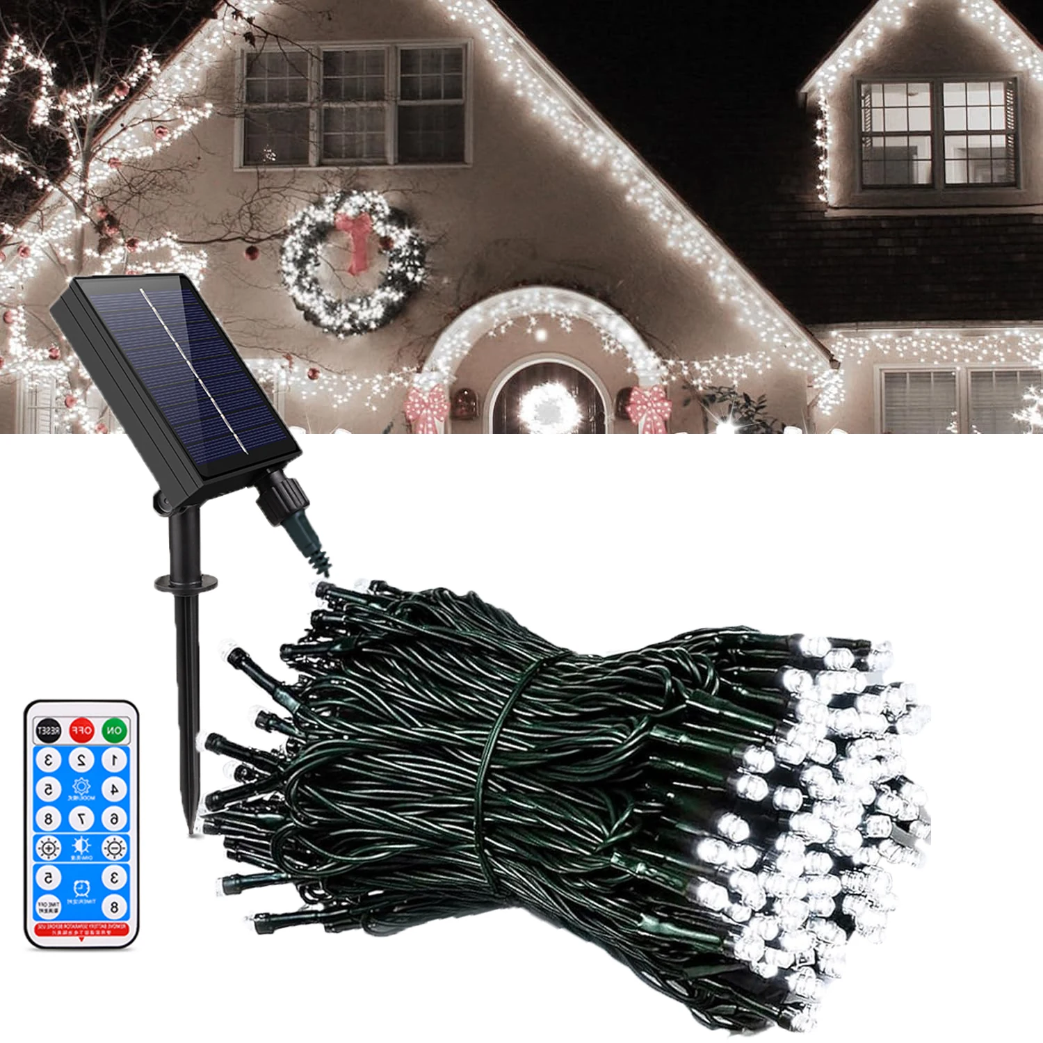 عطلة في الهواء الطلق LED الشمسية الجنية سلسلة أضواء مقاوم للماء حديقة الديكور جارلاند 8 طرق مصباح حديقة لفناء الشارع عيد الميلاد #1