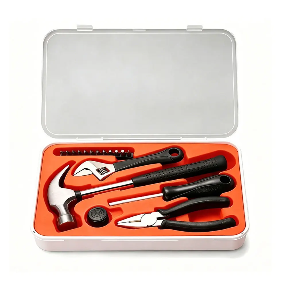 Compact Household Tool Kit with Claw Hammer Adjustable Wrench Pliers Screwdriver Set Portable Case Ideal Gift for Home Repairs