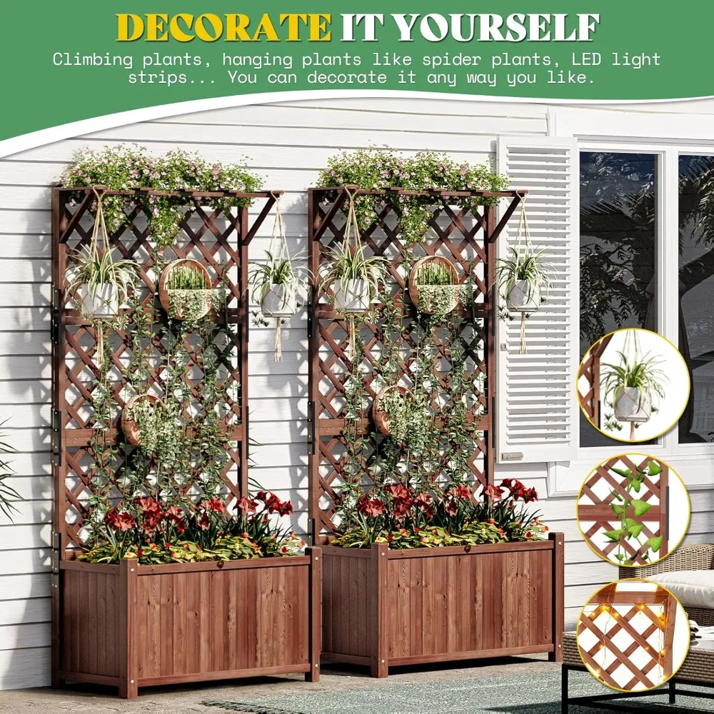 

Two Raised Garden Beds with Support Frames, Durable Natural Wood Planters, Customizable