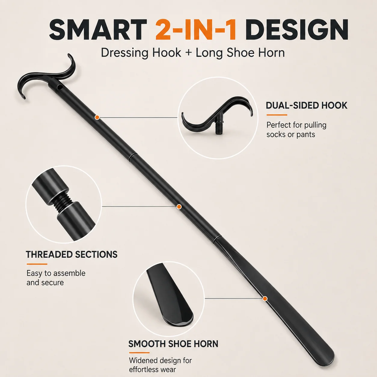Detachable Clothing Auxiliary Tool Long Coat Shoe Sock Care Multi-Function Shoe Sock Care Aid Includes Shoe Horn Assistance