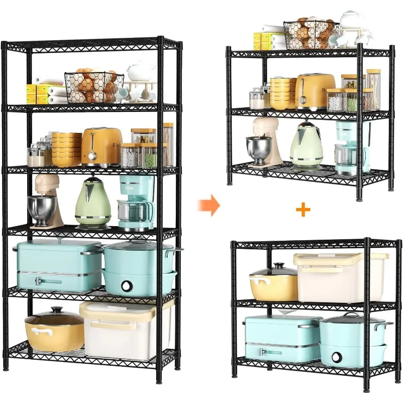 6 Tingkat Rak Organizer Penyimpanan Rak Logam Unit Garasi Rak Dapur Rak Kamar Mandi Organizer 36 "Dx14 Wx72 H Hitam