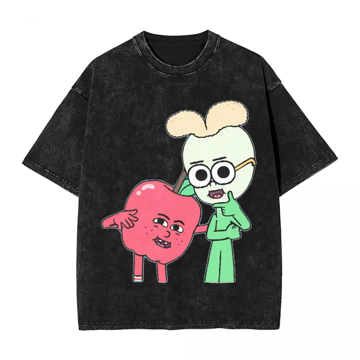 

Harajuku 100% Cotton Oversized Tshirt,Men Short Sleeve Tees,Apple And Onion Summer Loose Washed Tops T-Shirt