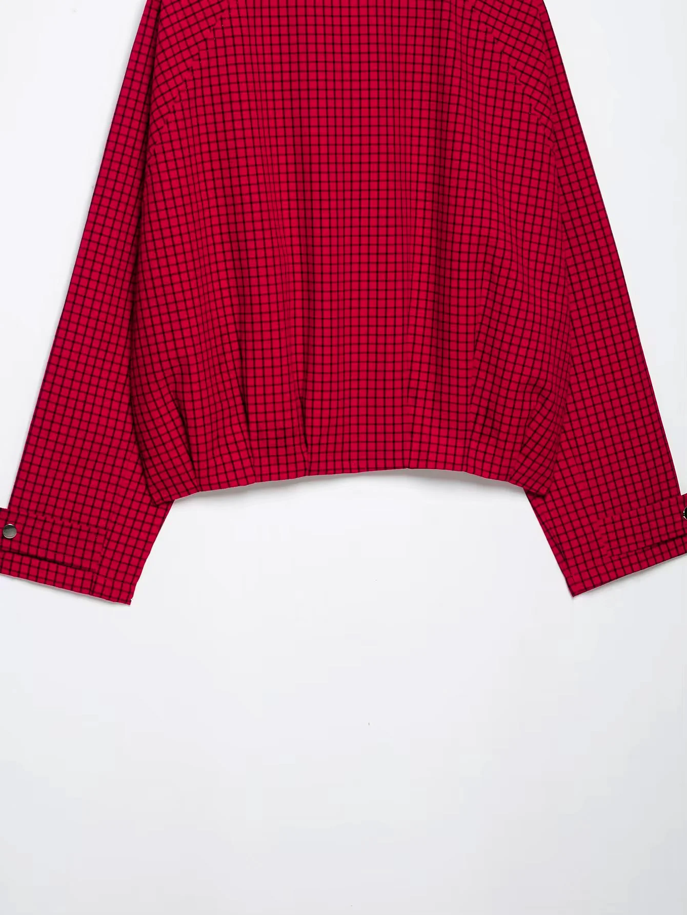 HH Damenmode, Jacke im High-Street-Stil, rot, dünnes Karomuster, Reißverschluss, mit Taschen, lockere Passform, Frühling/Herbst, Y2K, lässiger Mantel. – Detail 9