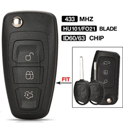 Jingyuqin 3BTN 433Mhz 4D60 ID63 Chip aktualizacji składane pilot zdalnego sterowania dla Ford Focus Mk1 Mondeo Transit Connect FO21/HU101 ostrze