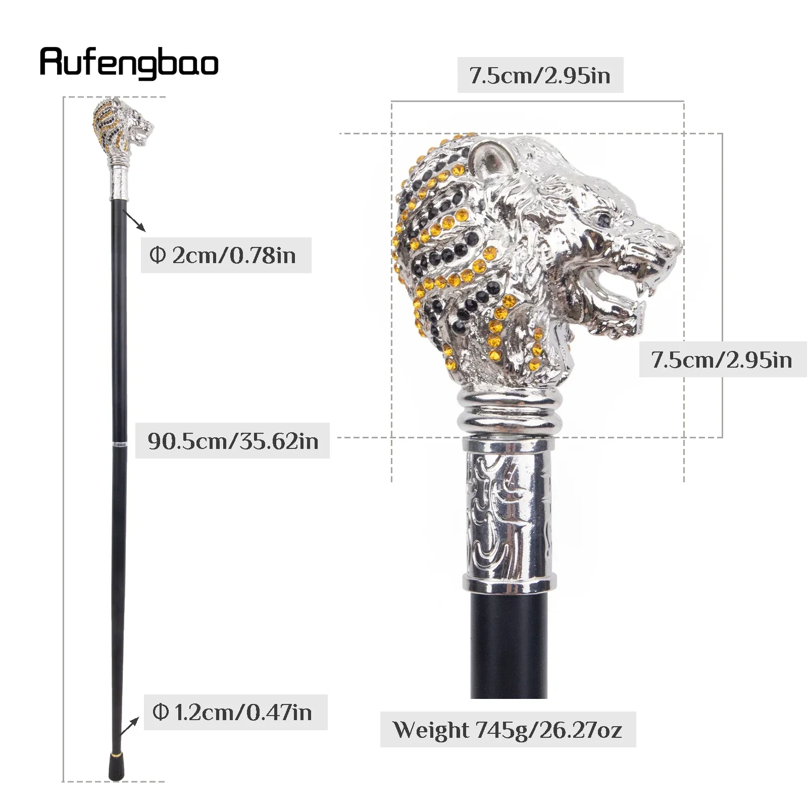 ไม้เท้าแฟชั่นหัวสิงโตสีขาวสุดหรู สำหรับงานปาร์ตี้ ไม้เท้าตกแต่ง ด้ามจับทรงหรูหรา ไม้เท้าทรงครอสเซียร์ ความยาว 90 ซม.