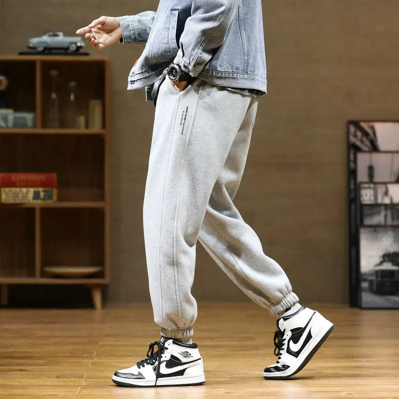 بنطلون رياضي فضفاض للرجال، بنطلون رياضي عصري للخريف، بنطلون كاجوال بخصر مطاطي، مزيج من القطن والبوليستر، ماركة أزياء شبابية