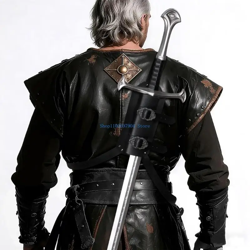 N7YF القرون الوسطى الجلود الظهر السيوف الكتف الضفادع قابل للتعديل الجلود غمد الحافظات عصر النهضة المحارب زي التبعي