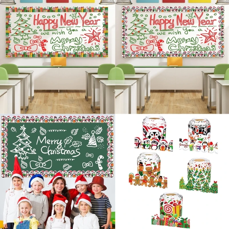 Environmental Friendly Christmas Writingboard Border Decorative Transfers For Holiday Classroom Telecommute Party F19E