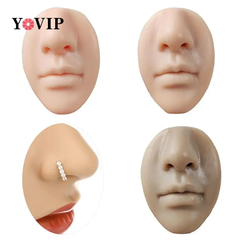 1PC 3D Silicone Face Model Tattoo Puncture Practice Simulation Human Nose Mouth Body Part Display Nose Piercing Jewelry