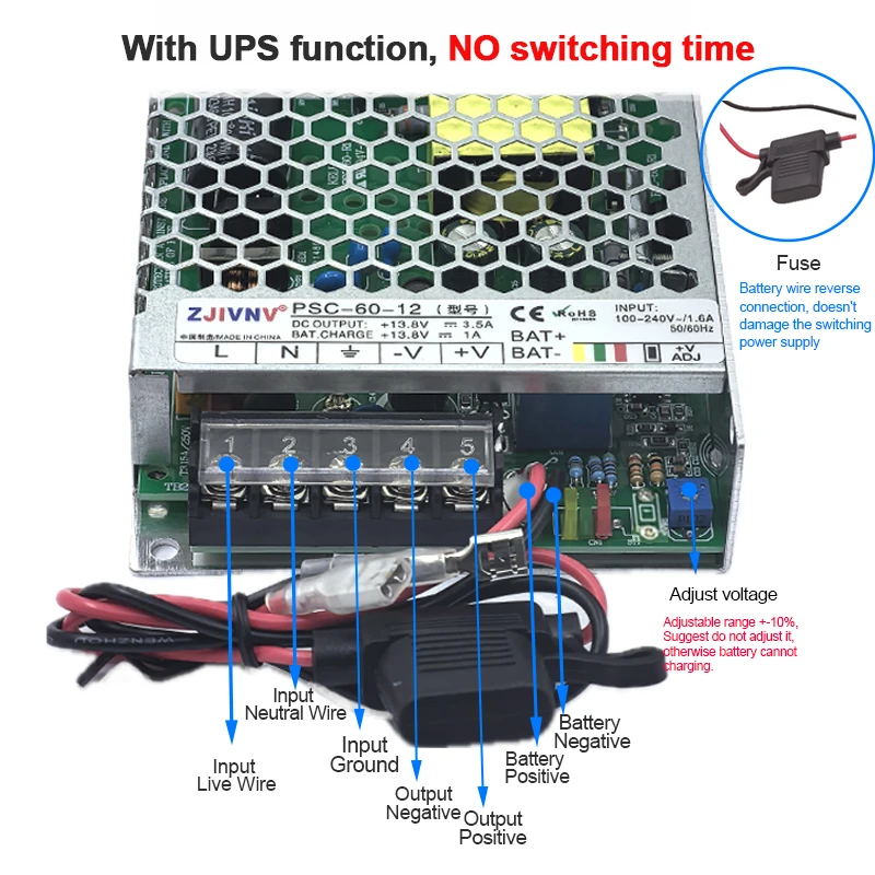 60W Ultra thin Uninterruptible switching power supply with no switching time AC to DC 13.8V 1A  27.6V 0.7A PSC-60-12 PSC-60-24