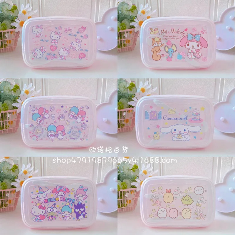 

Kawaii Sanrio Hello Kitty Mymelody Kuromi Dessert Lunch Box Fruit Snack Divide Storage Cute Dust Proof Fork Spoon Set Tableware