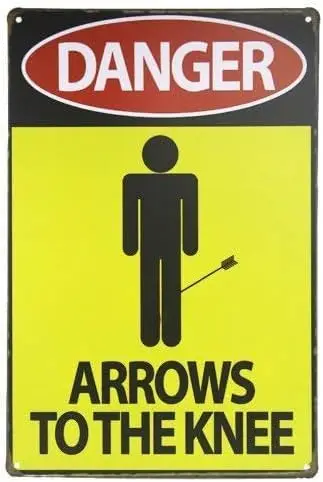 Y1,Warning Sign Danger Arrows To The Knee Plaque es, TinSignEUa54940-aluminum