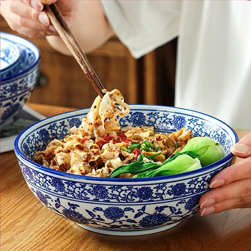 Blue and White Porcelain Tableware Ceramic Big Bowl Japanese Utensils Decorative Noodle Bowl Soup Home Kitchen Supplies