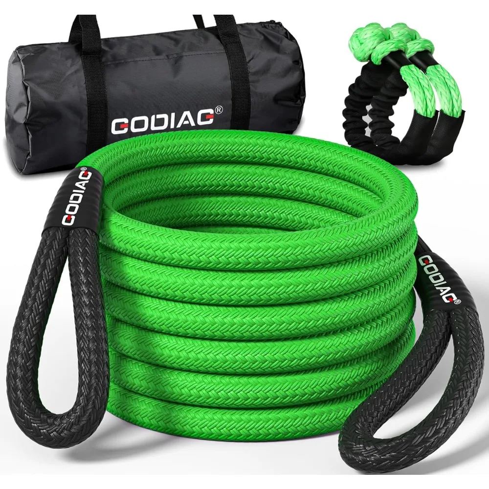 

1"×30ft Kinetic Recovery Tow Rope (46500lbs) Heavy Duty Energy Rope with 2 Soft Shackles, 30% Elasticity Offroad Power Strap fo