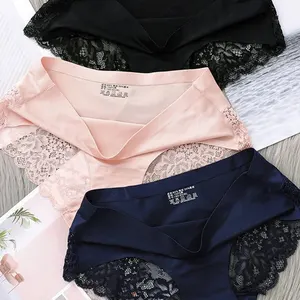 Calcinhas de renda com contraste feminino, cuecas confortáveis e respiráveis, íntimas elásticas, lingerie feminina, roupa íntima, 1pc 12 principais vendas calcinha lace - №11
