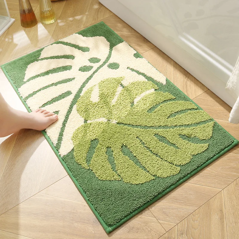 Ins Style Leaf and Plant Pattern Floor Mat Bathroom Soft Absorbent Anti-slip Foot Pads Fashionable Home Decoration Floor Mat