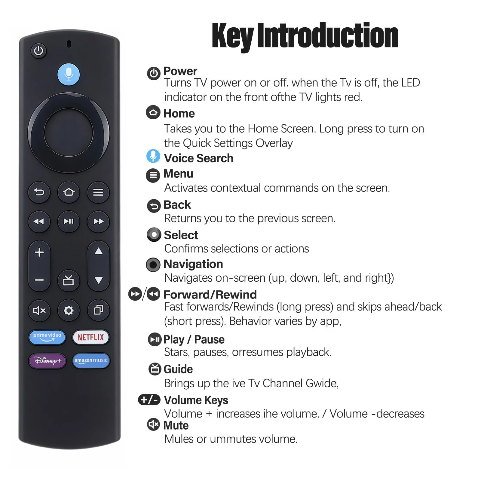 Pilot głosowy do Amazon Smart TV Cube (1., 2. i 3. generacji), Amazon Smart TV Stick, telewizorów Amazon/Insignia/Pioneer/Toshiba Smart TV — zdjęcie produktu 4