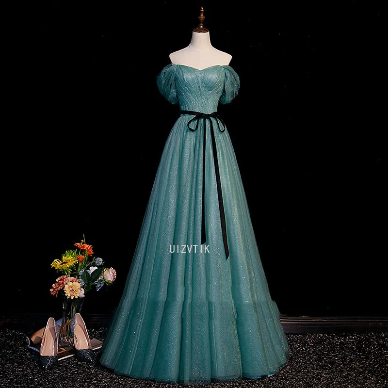 Green Ball Gown Women Evening Dresses Off Shoulder Prom Birthday Party Gowns Customized Formal Vestido De Fiesta robes de soirée