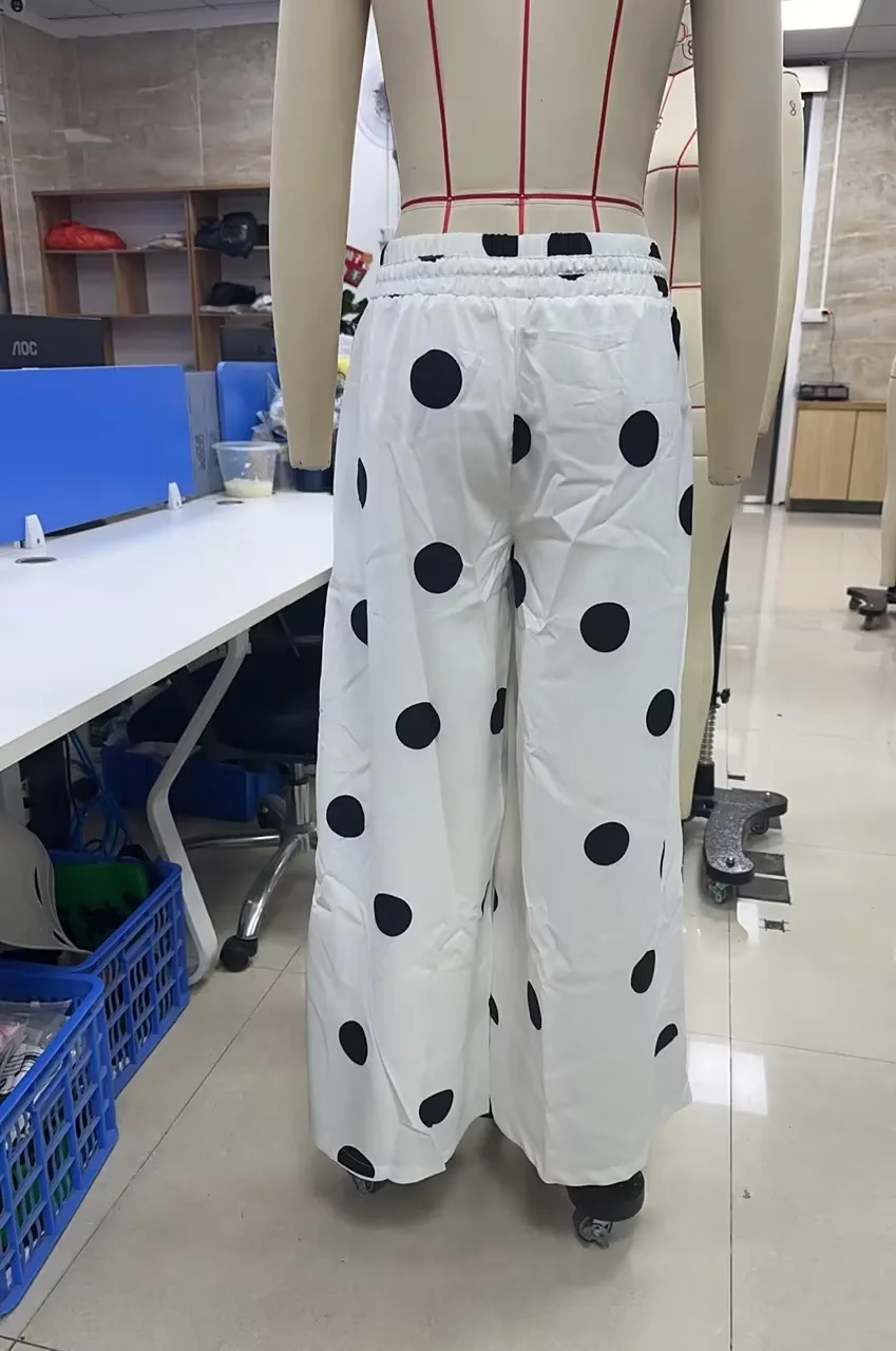 Womens Wide Leg Pants Casual Loose Fit High Waisted Trousers Circle Print Stylish Flowy Lounge Bottoms for All Seasons