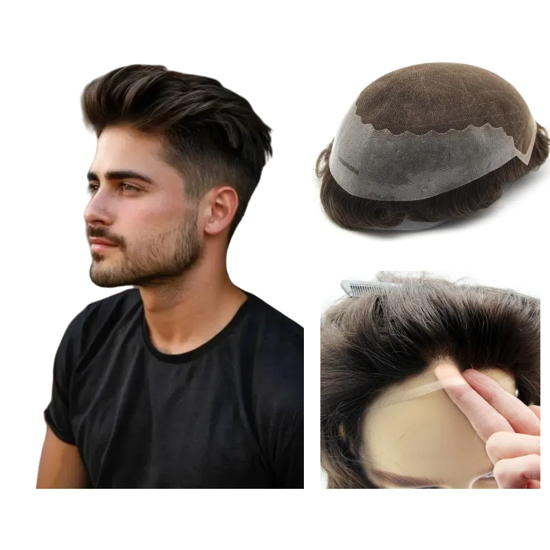 قطعة شعر للرجال Q6 شعر بشري | شعر مستعار بقاعدة من الدانتيل + البولي يوريثان، عقد قوي لنمط الحياة والرياضة النشطة #1