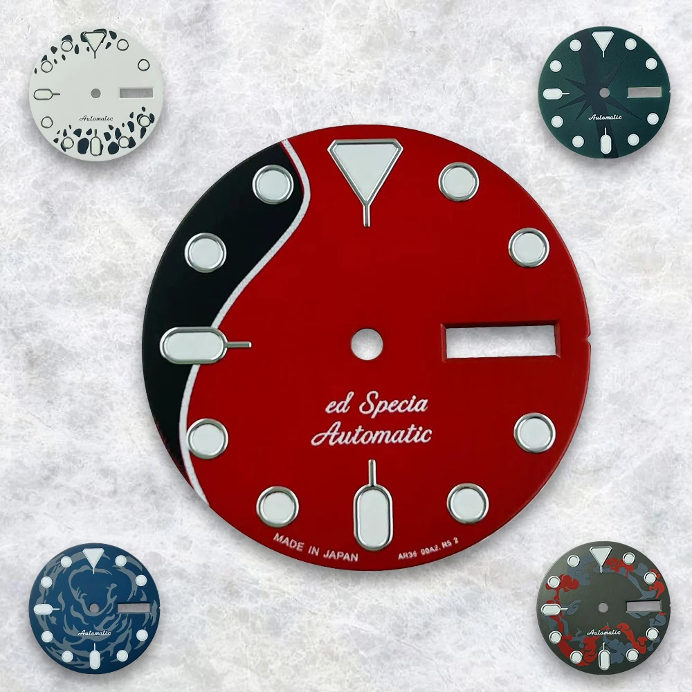 Taiji Red 28.5mm S Logo camouflage day-date Dial Suitable For NH36  Japanese Automatic Movement Green Luminous