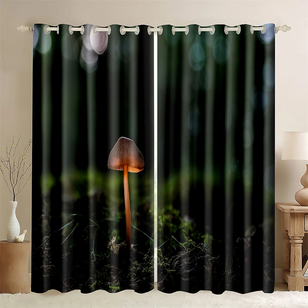 Realistic Landscape Mushroom 3D Curtains Early Morning Insects 2 Panels Living Room Bedroom Kitchen Balcony Decorative Curtains