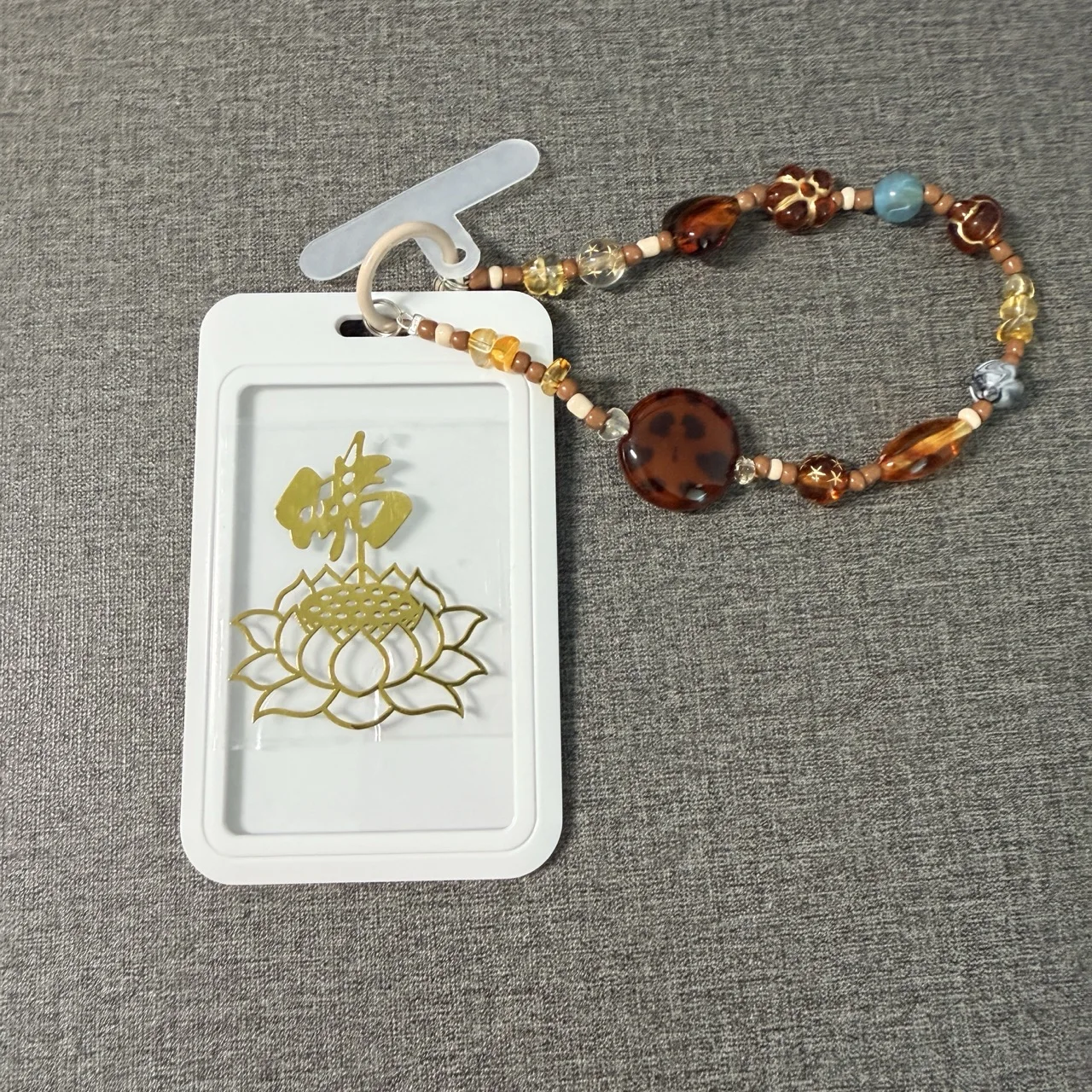 Amber Glass Rope Buddha Pattern Metal Phone Sticker Anti-lost Lucky Card Holder