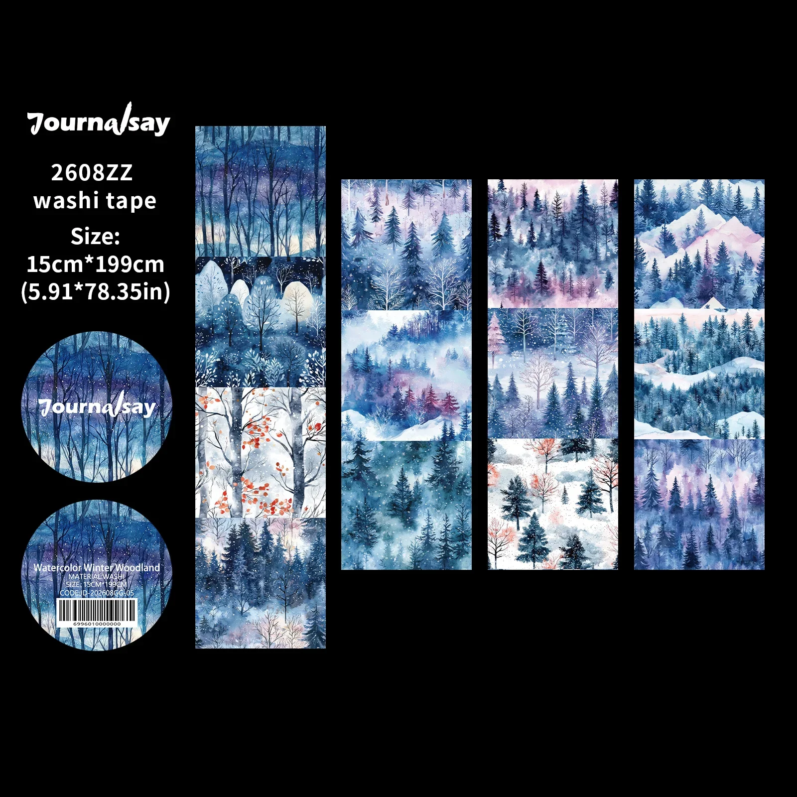 JIANWU 15cm*199cm Vintage aquarel sneeuwboslandschap materiaal collage scrapbooking washi tape creatief dagboek schrijfwaren