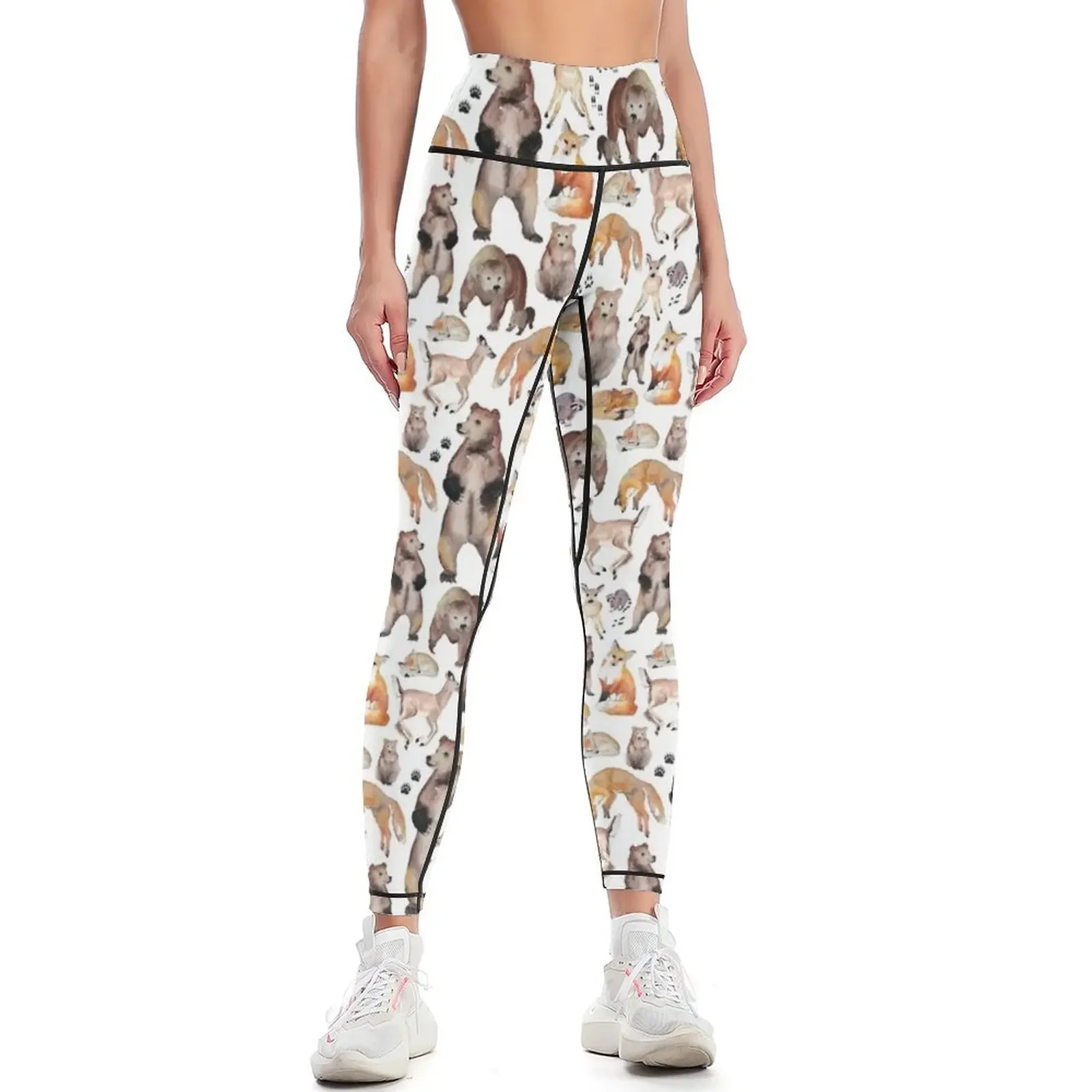 

Woodland animals pattern Leggings sports for flared workout shorts gym pants Womens Leggings
