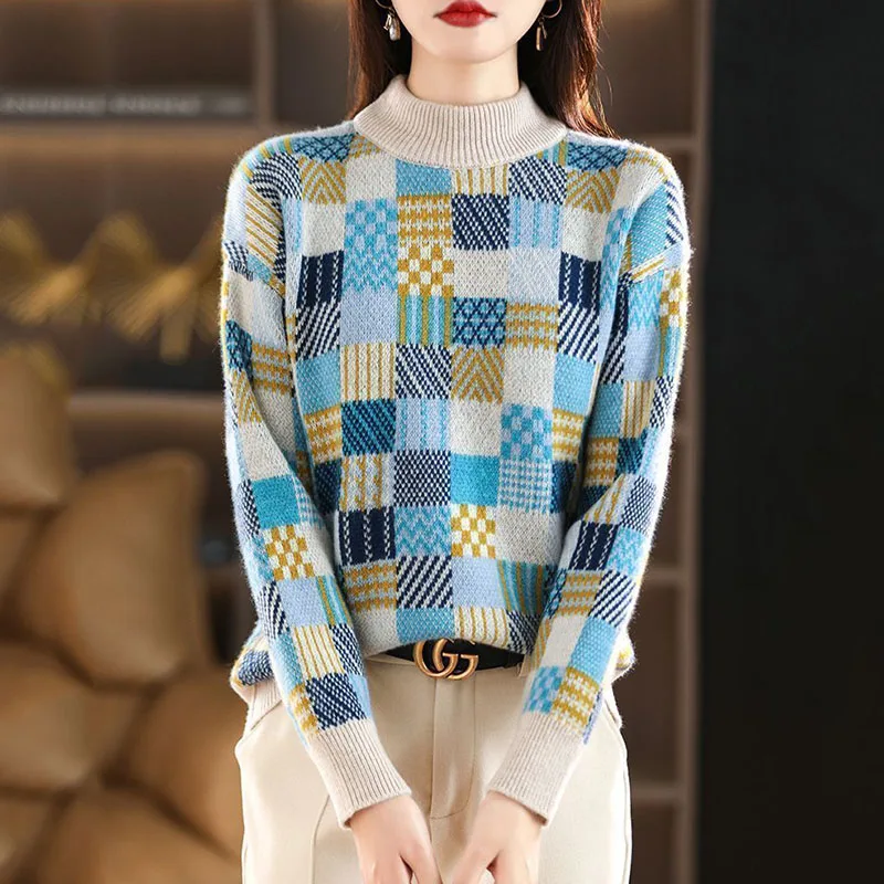 New Autumn Winter Thicken Warm Knitted Bottoms O-Neck Geometric Woman Pullovers Sweater Coat Fashion Female Casual Loose Jumpers