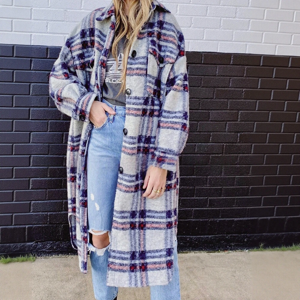 

Зимнее женское утолщенное плюшевое пальто, элегантная шерстяная верхняя одежда с длинными рукавами, свободный крой в европейском и американском стиле, дизайн в клетку